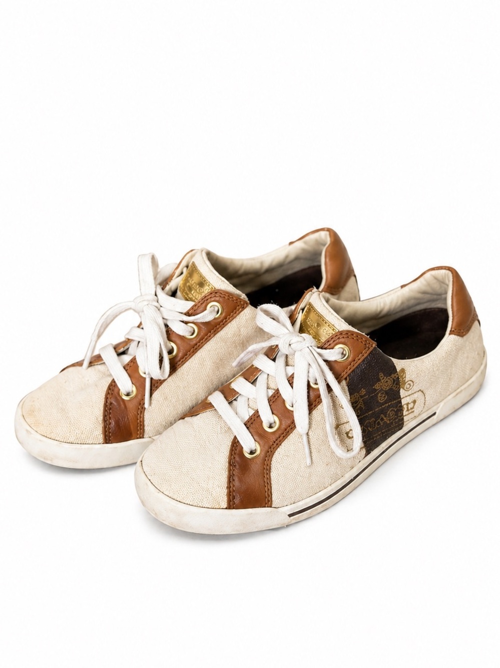Coach White Canvas and Brown Leather Accent Sneakers - Picture 8 of 12